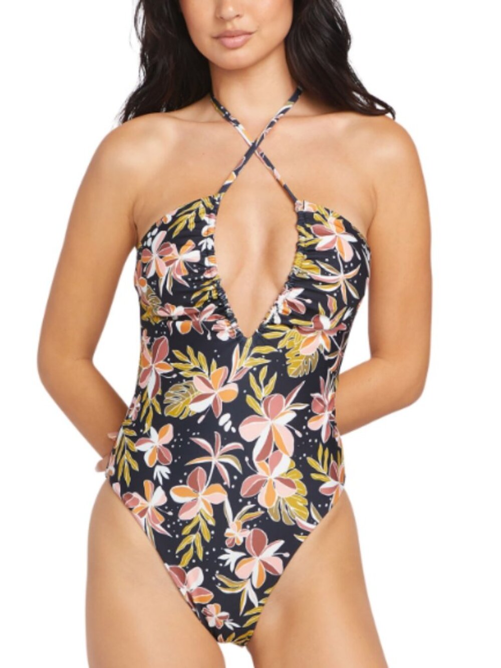 Volcom Juniors' Fronds Forever Printed Halter One-Piece Swimsuit XS 7962